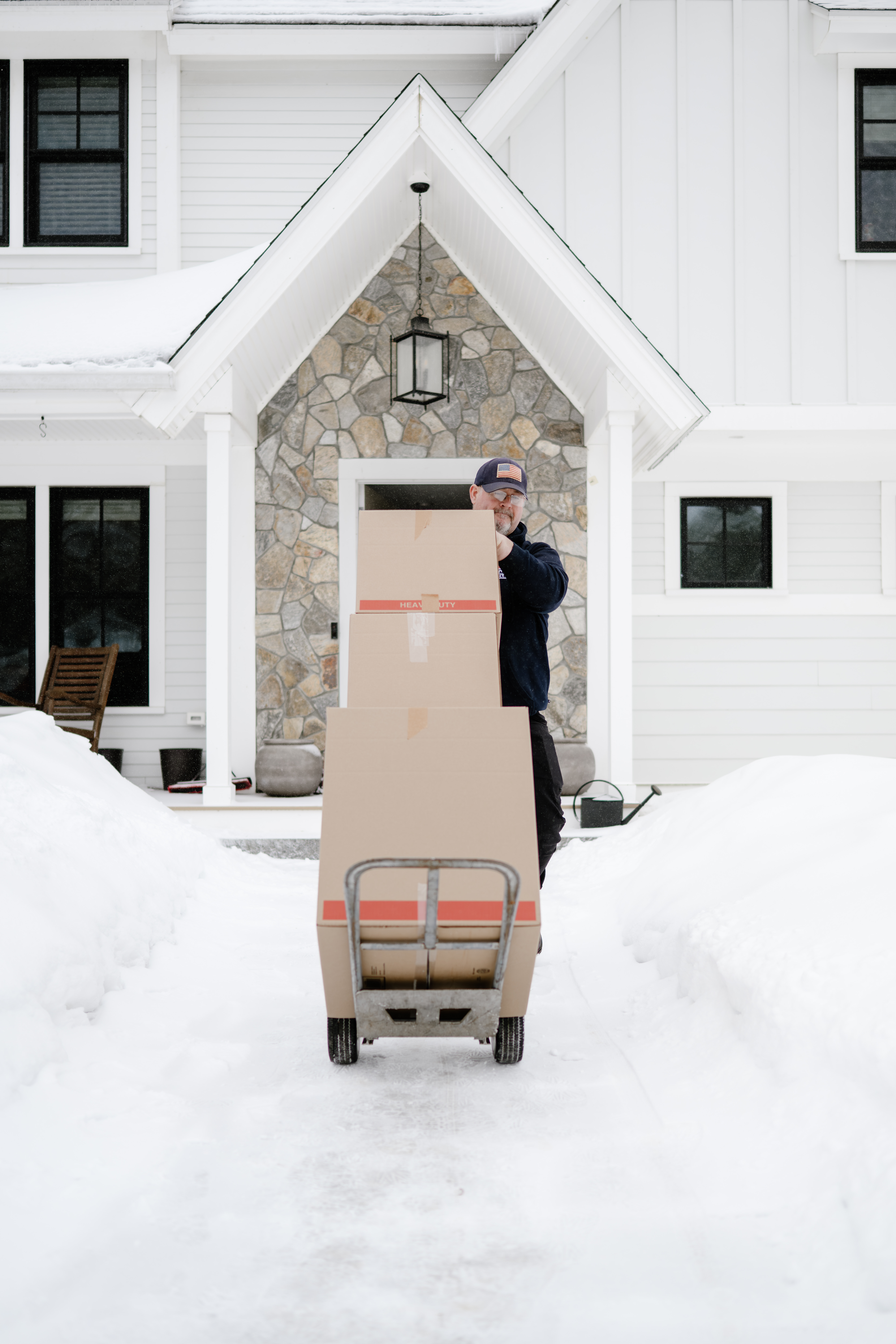 Aaron Using Dolly to Transport Boxes